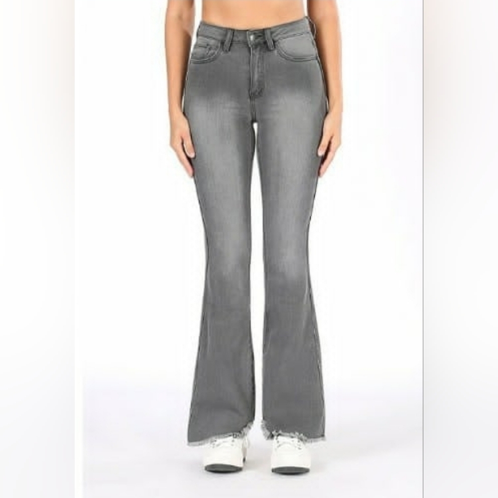 Nature Denim High-Rise Flare Jeans with Frayed Raw Hem Size 7/27